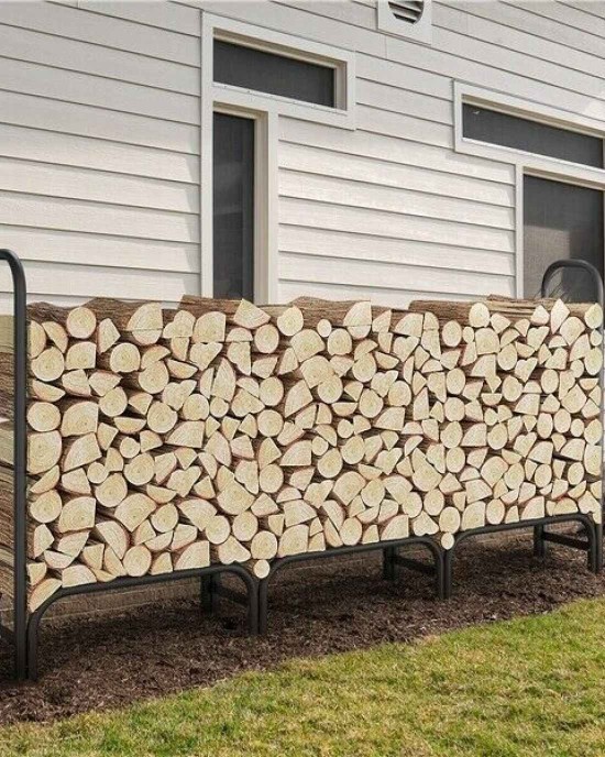8ft Metal Firewood Rack with Waterproof Cover