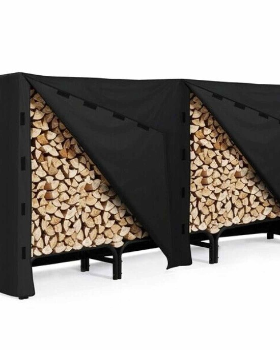 8ft Metal Firewood Rack with Waterproof Cover