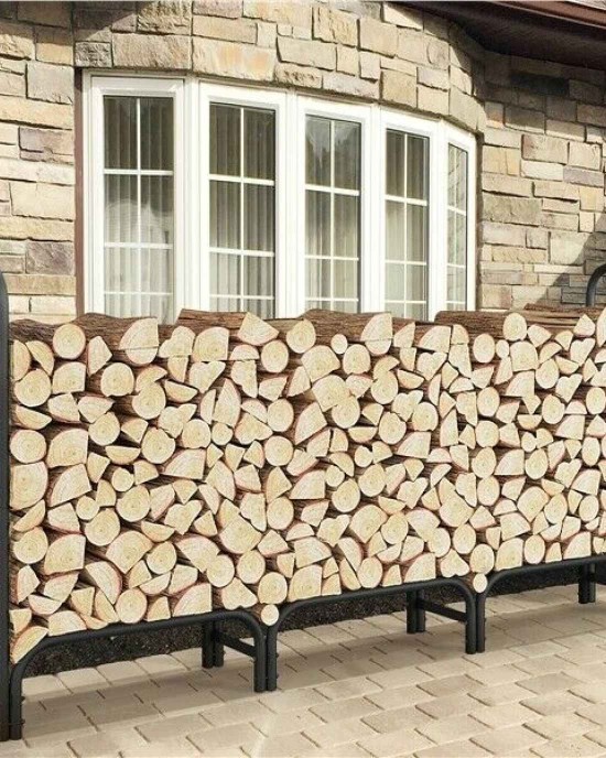 8ft Metal Firewood Rack with Waterproof Cover