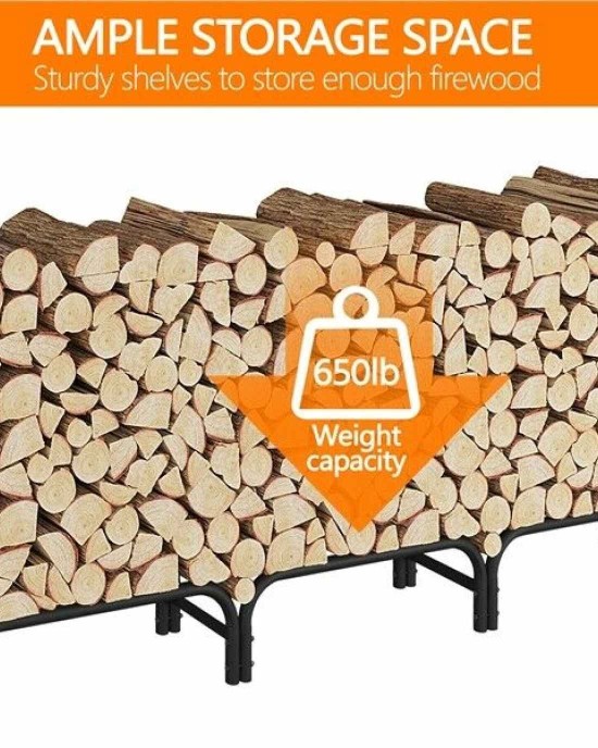 8ft Metal Firewood Rack with Waterproof Cover