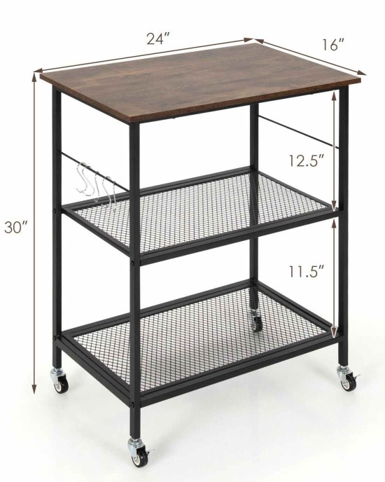 3 Tier Rolling Kitchen Cart & Microwave Stand