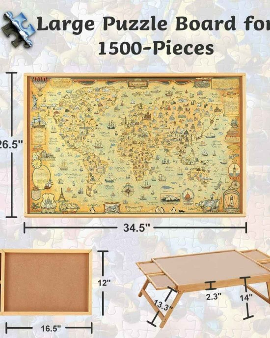 Wooden Puzzle Table with Folding Legs