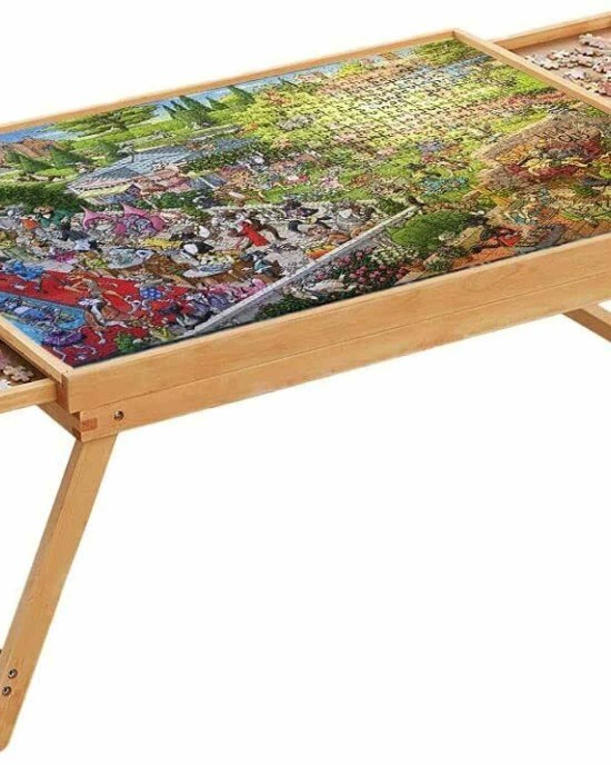 Wooden Puzzle Table with Folding Legs
