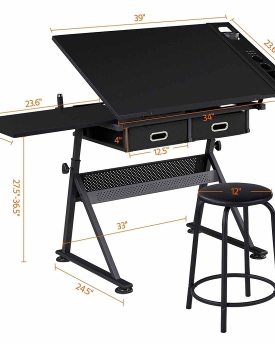 Adjustable Craft & Drawing Table With Storage