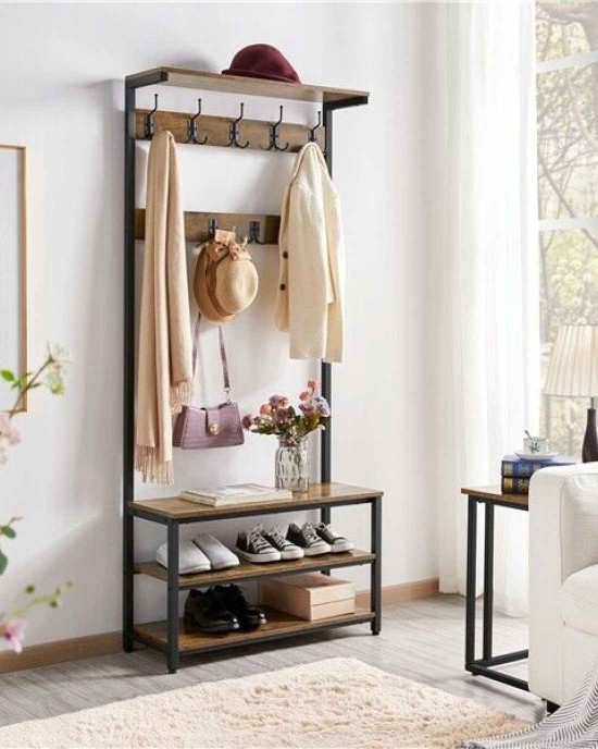 Entryway Coat Rack & Shoe Storage Bench