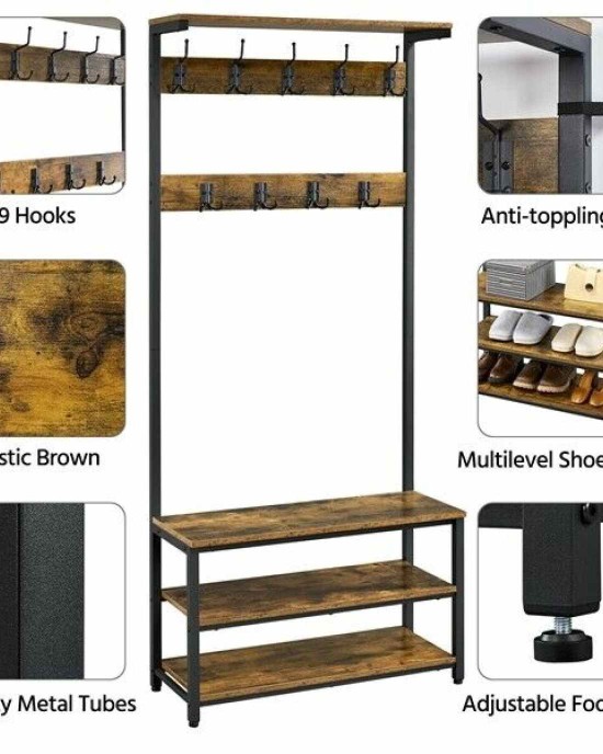 Entryway Coat Rack & Shoe Storage Bench