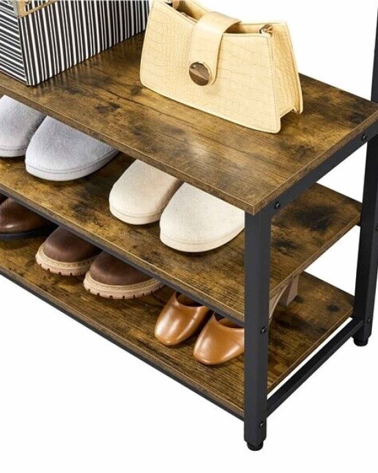Entryway Coat Rack & Shoe Storage Bench