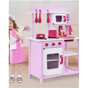 Toddler Wooden Play Kitchen Set - Pink