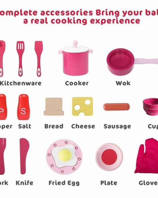 Toddler Wooden Play Kitchen Set - Pink