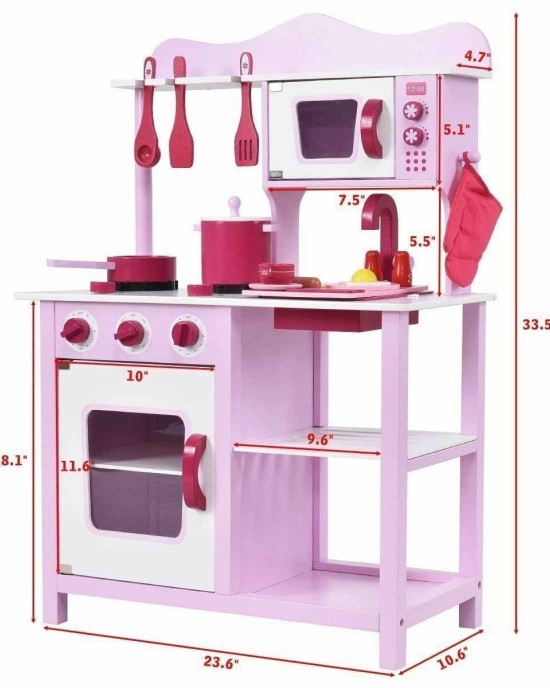 Toddler Wooden Play Kitchen Set - Pink