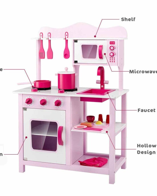 Toddler Wooden Play Kitchen Set - Pink