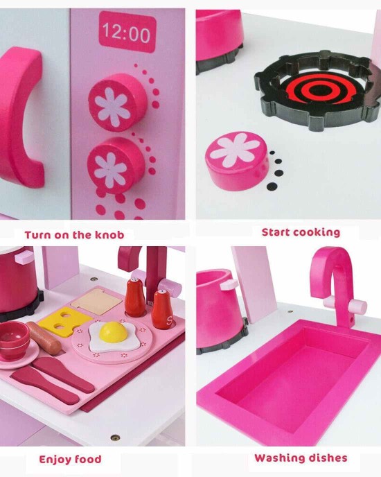 Toddler Wooden Play Kitchen Set - Pink