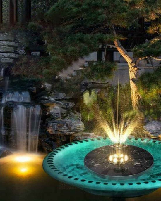 Floating LED Solar Powered Water Fountain - Yellow Light