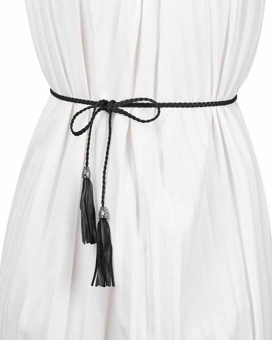 Allegra K Women's Tassel Braided Belts Skinny Woven Waist Belts for Skirt Dress