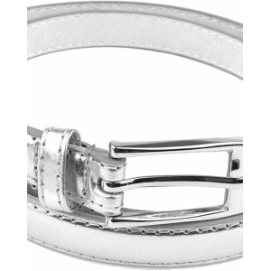 Women Skinny PU Leather Dress Belt Polished Buckle Belle Donne
