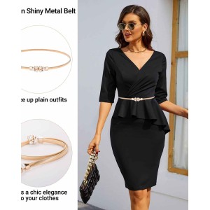 GRACE KARIN Women Skinny Metal Cinch Belt Gold Waistband Elastic Waist Belt CL633