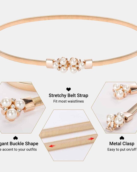 GRACE KARIN Women Skinny Metal Cinch Belt Gold Waistband Elastic Waist Belt CL633