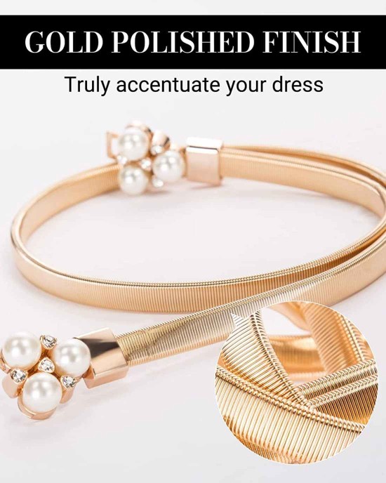 GRACE KARIN Women Skinny Metal Cinch Belt Gold Waistband Elastic Waist Belt CL633