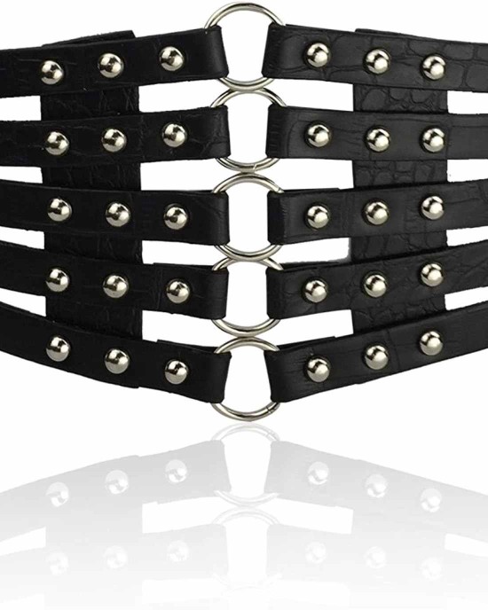 Fashion Women's PU Leather Wide Waist Belt Hollow Out Rivets Stretch Cinch Waistband
