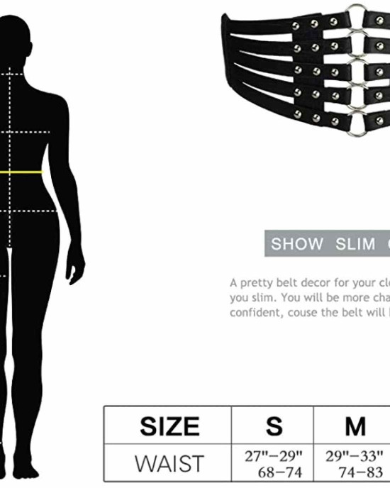 Fashion Women's PU Leather Wide Waist Belt Hollow Out Rivets Stretch Cinch Waistband