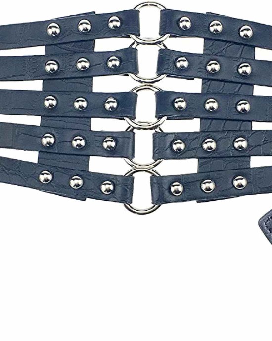 Fashion Women's PU Leather Wide Waist Belt Hollow Out Rivets Stretch Cinch Waistband