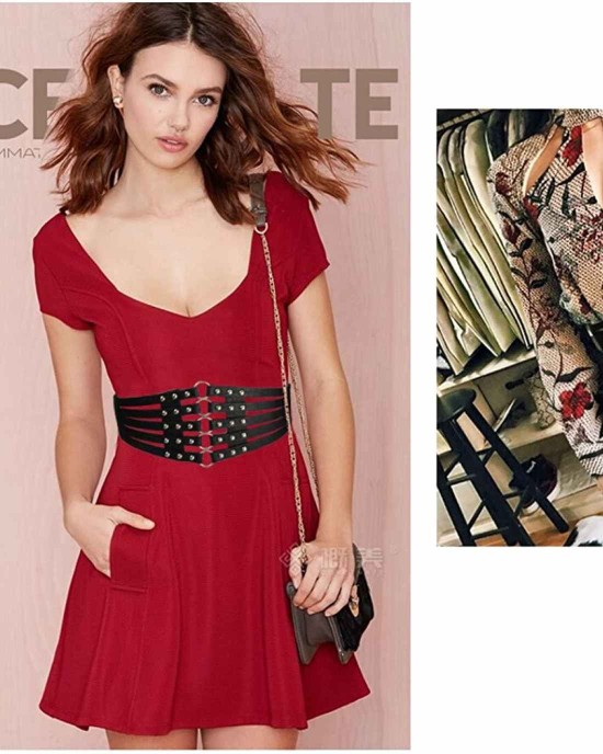 Fashion Women's PU Leather Wide Waist Belt Hollow Out Rivets Stretch Cinch Waistband