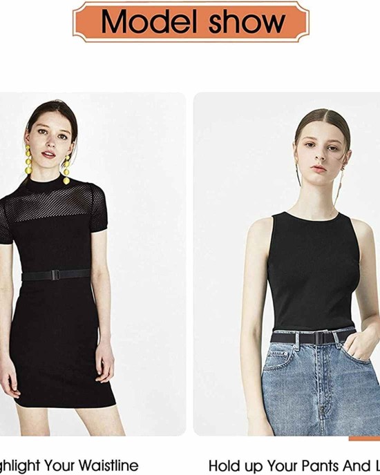 No Show Women Stretch Belt Invisible Elastic Web Strap Belt with Flat Buckle for Jeans Pants Dresses