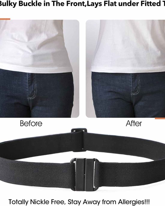 No Show Women Stretch Belt Invisible Elastic Web Strap Belt with Flat Buckle for Jeans Pants Dresses