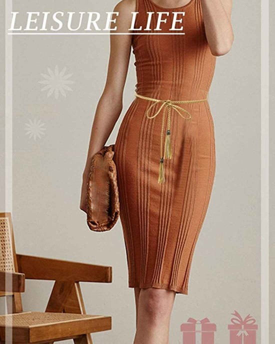TeeYee Women PU Leather Exotic Knitted Waist Belt/Rope/Chain with Tassel