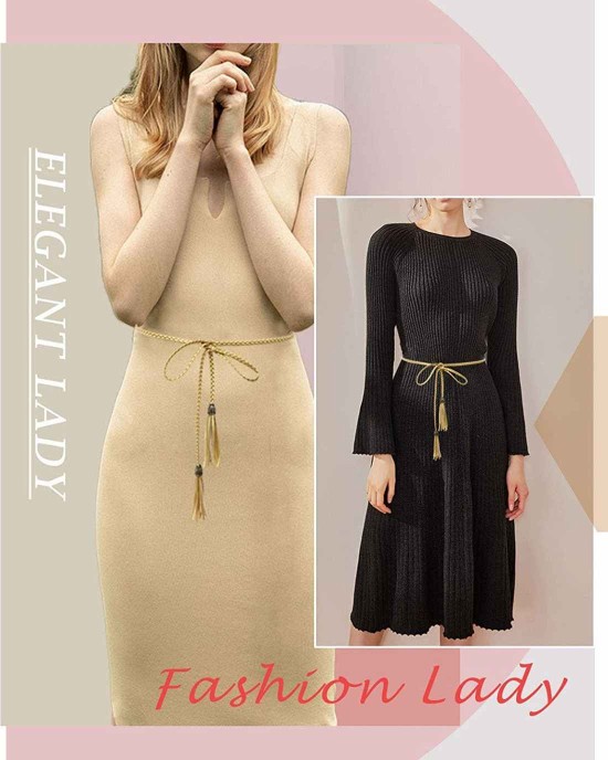 TeeYee Women PU Leather Exotic Knitted Waist Belt/Rope/Chain with Tassel