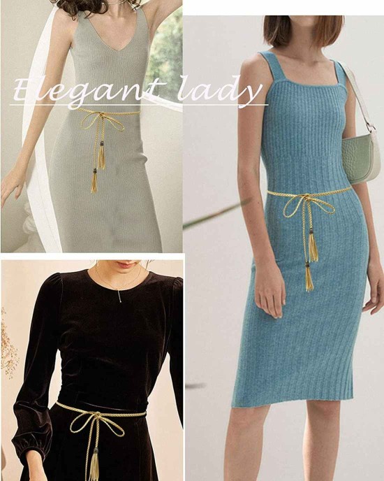 TeeYee Women PU Leather Exotic Knitted Waist Belt/Rope/Chain with Tassel