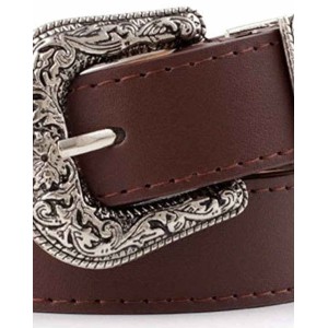 Western-Leather-Belts-Women Vintage Waist-Belts with Hollow Out Flower Buckle