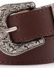 Western-Leather-Belts-Women Vintage Waist-Belts with Hollow Out Flower Buckle