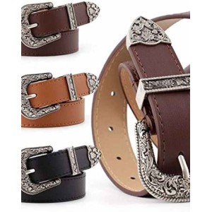Western-Leather-Belts-Women Vintage Waist-Belts with Hollow Out Flower Buckle