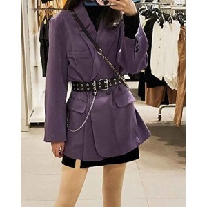 Double-Grommet-Belt Leather Punk-Waist-Belt with Chain for Women Jeans Dresses