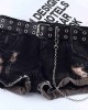 Double-Grommet-Belt Leather Punk-Waist-Belt with Chain for Women Jeans Dresses