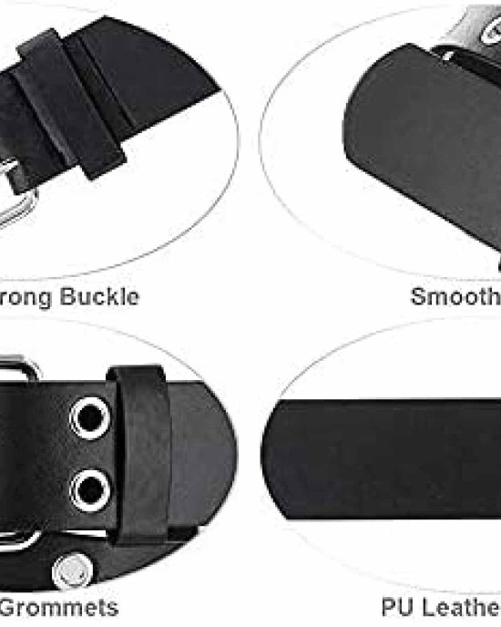 Double-Grommet-Belt Leather Punk-Waist-Belt with Chain for Women Jeans Dresses