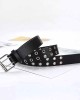 Double-Grommet-Belt Leather Punk-Waist-Belt with Chain for Women Jeans Dresses