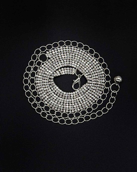 AUEAR, Fashion Silver Crystal Waist Buckle Belt Metal Chain Dress Belt Rhinestone Chain for Women Wedding Party Decor