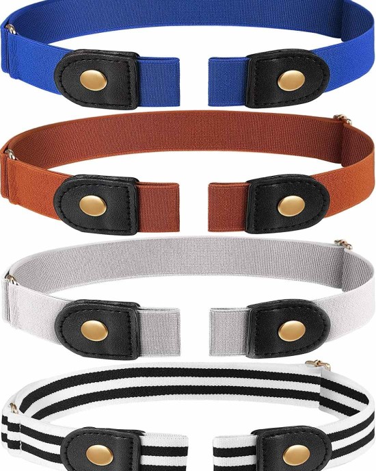 4 Pieces No Buckle Stretch Belt Buckless Belt Invisible Elastic Belt Unisex for Jeans Pants (Color 4)