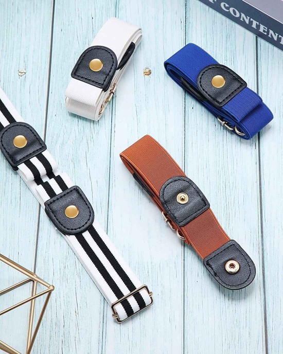 4 Pieces No Buckle Stretch Belt Buckless Belt Invisible Elastic Belt Unisex for Jeans Pants (Color 4)