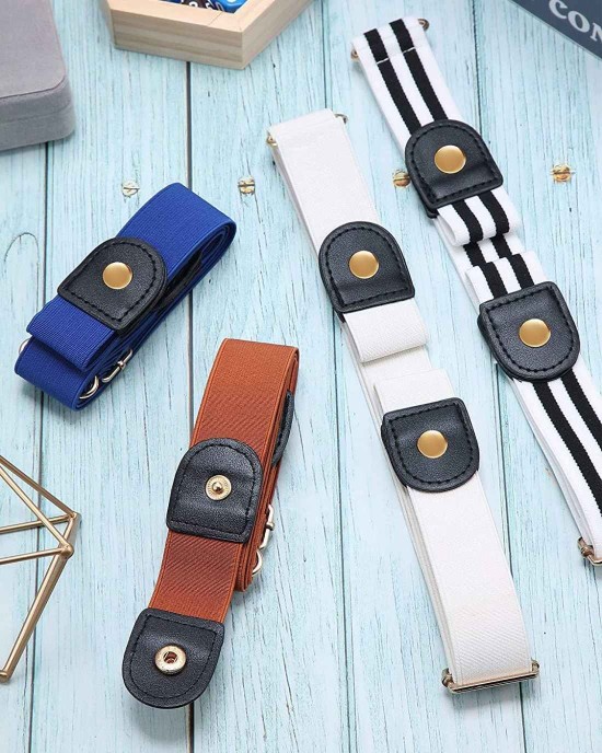 4 Pieces No Buckle Stretch Belt Buckless Belt Invisible Elastic Belt Unisex for Jeans Pants (Color 4)