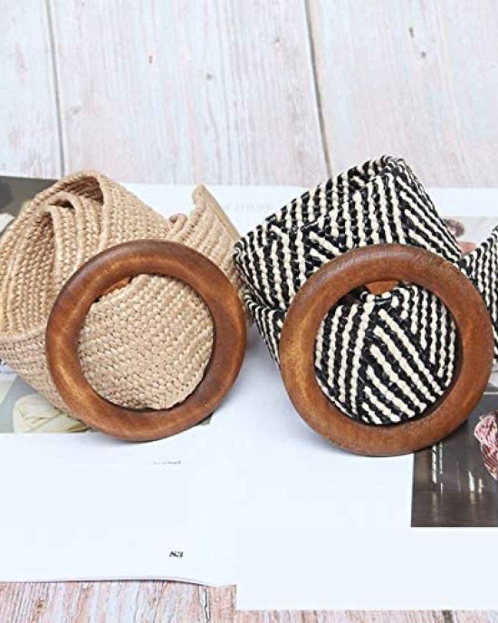 Womens Braided Vintage Wide Elastic Stretch Waist Belt Retro Cinch Belt Braided Belt for Women Lady apricot (35in)