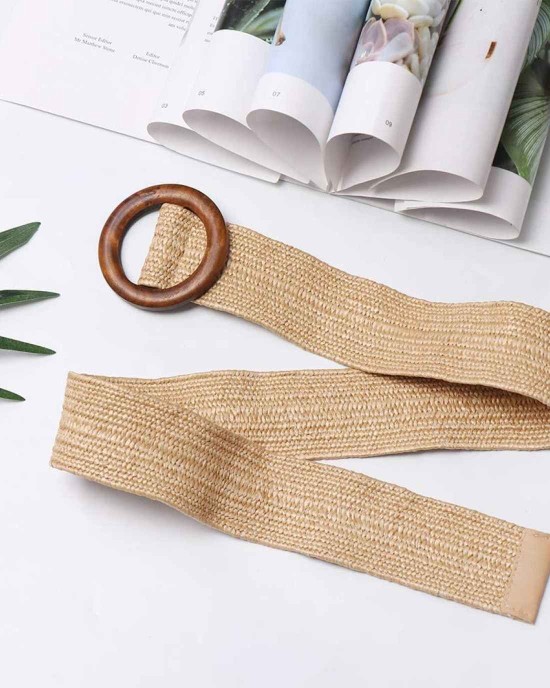 Womens Braided Vintage Wide Elastic Stretch Waist Belt Retro Cinch Belt Braided Belt for Women Lady apricot (35in)