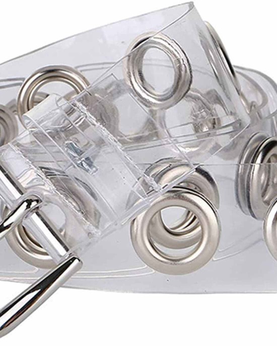 Plastic-Grommet-Belt Clear-Waist-Belt with Pin-Buckle for Women