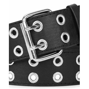 WERFORU Double Grommet Belt PU Leather Punk Belt for Women Men Jeans 2 Hole Belts 1.5 Wide