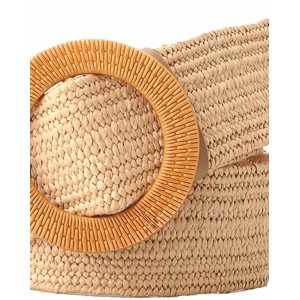 Women Woven Rattan Wide Stretch Straw Belt