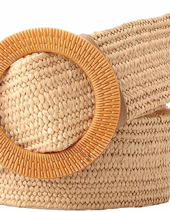 Women Woven Rattan Wide Stretch Straw Belt