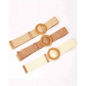 Women Woven Rattan Wide Stretch Straw Belt