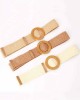 Women Woven Rattan Wide Stretch Straw Belt